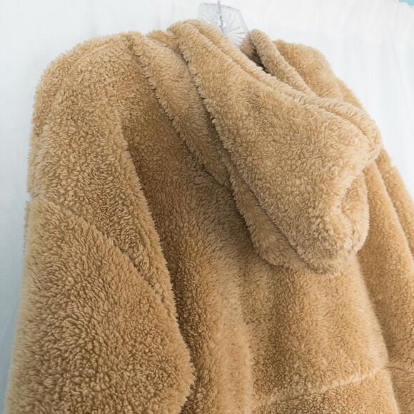 Tentree Eco Teddy Snap Front Fleece Hoodie Womens XL Tan Gorpcore Boho Cozy - Picture 12 of 13